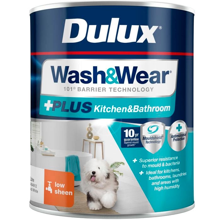 Dulux 1L Interior Paint Wash&Wear +PLUS Kitchen & Bathroom Low Sheen Vivid White