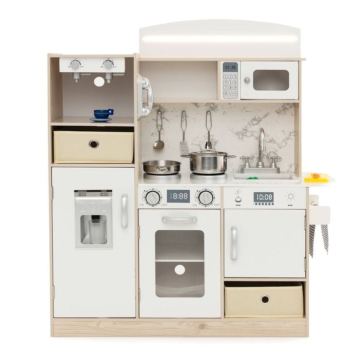 Costway Kitchen Play Set Kids Wood Pretend Cooking Toy White