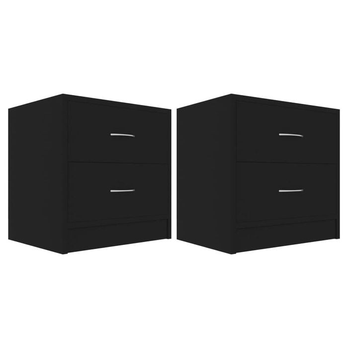 vidaXL 2x Bedside Cabinets Black Engineered Wood Nightstand Home Organiser