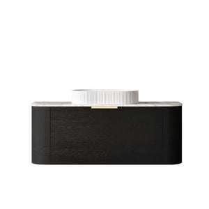 Attica Bentwood 1200mm Black Oak Curved Vanity with Natural Carrara Marble Top