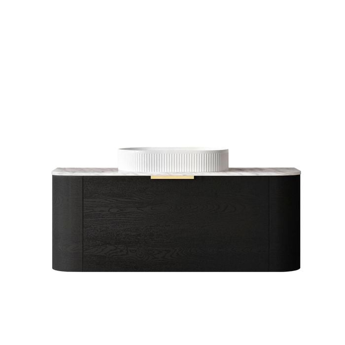 Attica Bentwood 1200mm Black Oak Curved Vanity with Natural Carrara Marble Top