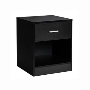 Costway Wood Besdside Table Storage Nightstand Cabinet W/drawer & Open Shelf Home Bedroom Office Black