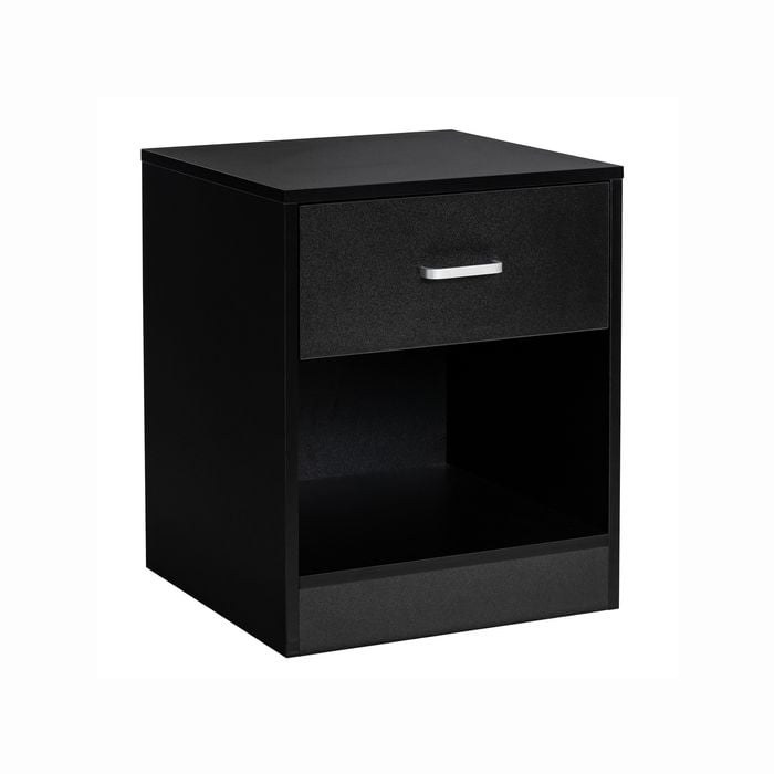 Costway Wood Besdside Table Storage Nightstand Cabinet W/drawer & Open Shelf Home Bedroom Office Black