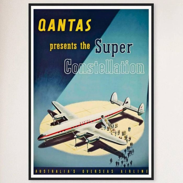 Galrie Australian Vintage Airline Poster - Classic Aviation Art Print for Home Decor, Black Frame, A0 84 x 119cm (33 x 47inch)