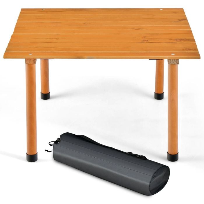 Costway Folding Camping Table Fir Wood 50kg Load Capacity with Carry Bag Natural