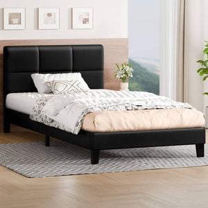 Alfordson Bed Frame Single Size Leather Black