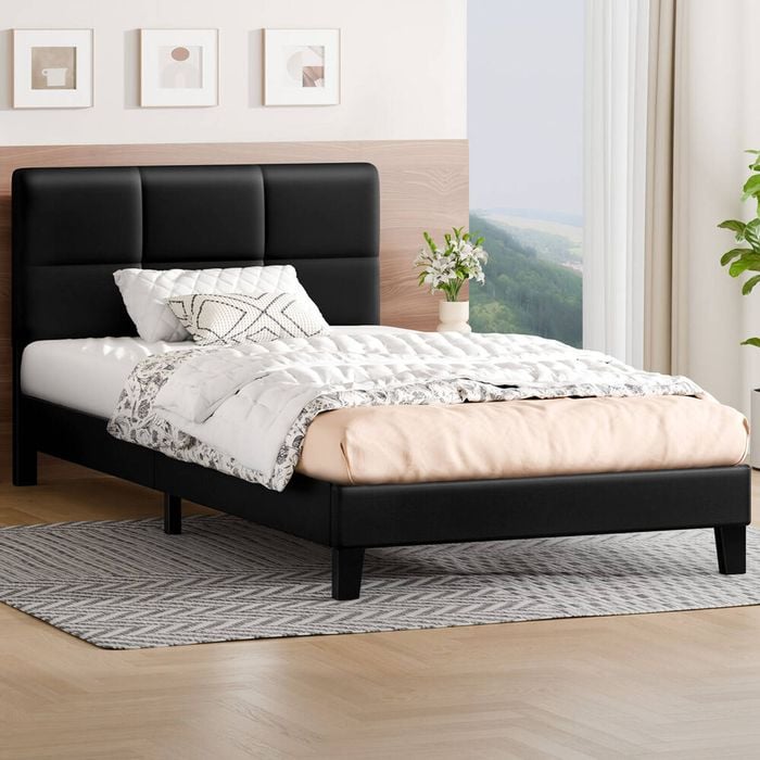 Alfordson Bed Frame Single Size Leather Black