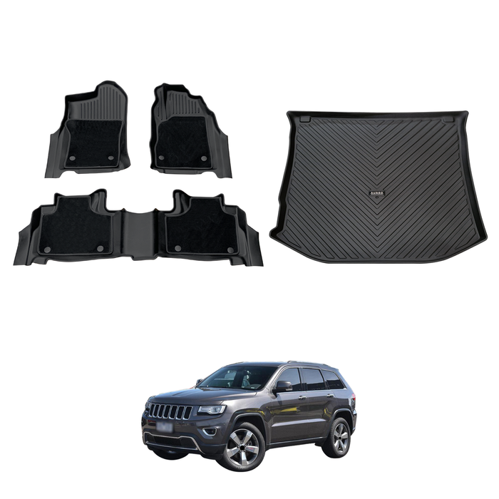 AUSGO Double-Layer Floor Mats & Boot Liner Set for Jeep Grand Cherokee WK Series 2010-2021 Car Floor Liners Cargo Mat