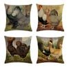 Catzon 4 Pcs Rooster Painting Throw Pillow Covers Linen Pillowcase for Couch-A