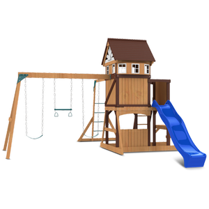 Lifespan Kids Meer Brook Swing Set Cubby Play Centre With 2.2m Blue Slide