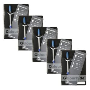 5pc Colourhide Writing Notebook W/ Ruler A5 School Stationery 200-pages Black