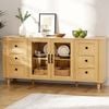 Homfurn 150cm Buffet Sideboard With Clear Doors, Faux Drawer Design, Pine