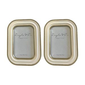 2PK SS Collective Cream With Gold Beaded Textured Outline Photo Frame 5x7