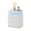 Advwin Bedside Table LED Nightstand 3 Drawers Lift Up Top White
