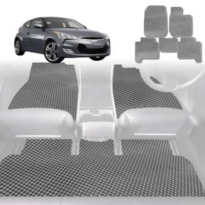 6D Diamond Car Floor Mats for Hyundai Veloster 2011-2018-Full Set-Grey-Outback GT