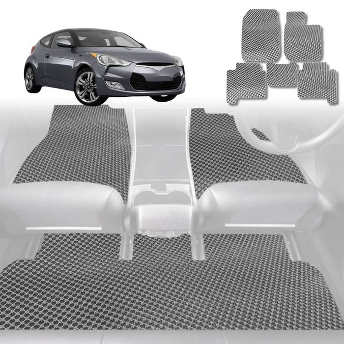 6D Diamond Car Floor Mats for Hyundai Veloster 2011-2018-Full Set-Grey-Outback GT