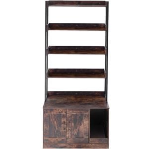 VEVOR Cat Litter Box Dark Brown Enclosure Wooden Furniture Hidden with 4 Shelves