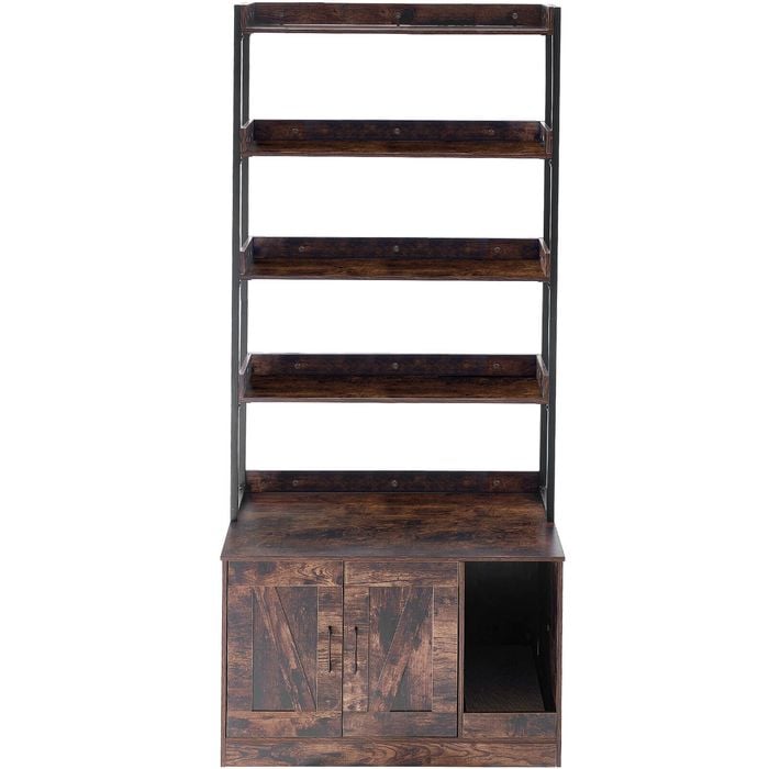 VEVOR Cat Litter Box Dark Brown Enclosure Wooden Furniture Hidden with 4 Shelves