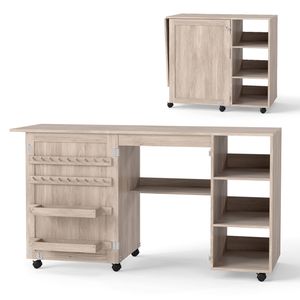 Costway Folding Sewing Table Mobile Machine Craft Station Desk Natural