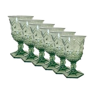 6PK SS Collective Green Acrylic Wine Glass Star Patterned Drinkware 14x9cm