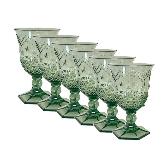 6PK SS Collective Green Acrylic Wine Glass Star Patterned Drinkware 14x9cm