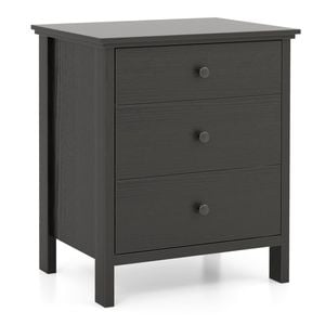 Costway 3-drawer Nightstand Wooden Bedside Table Black