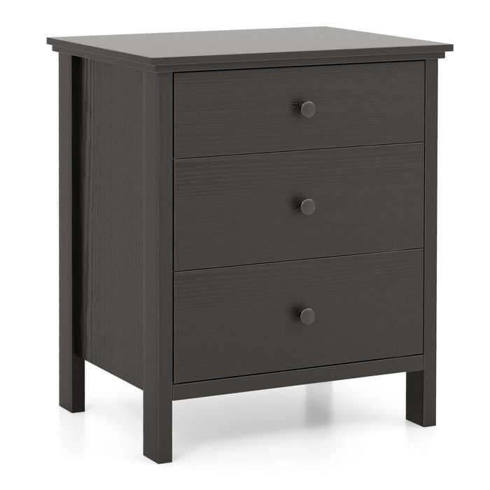 Costway 3-drawer Nightstand Wooden Bedside Table Black