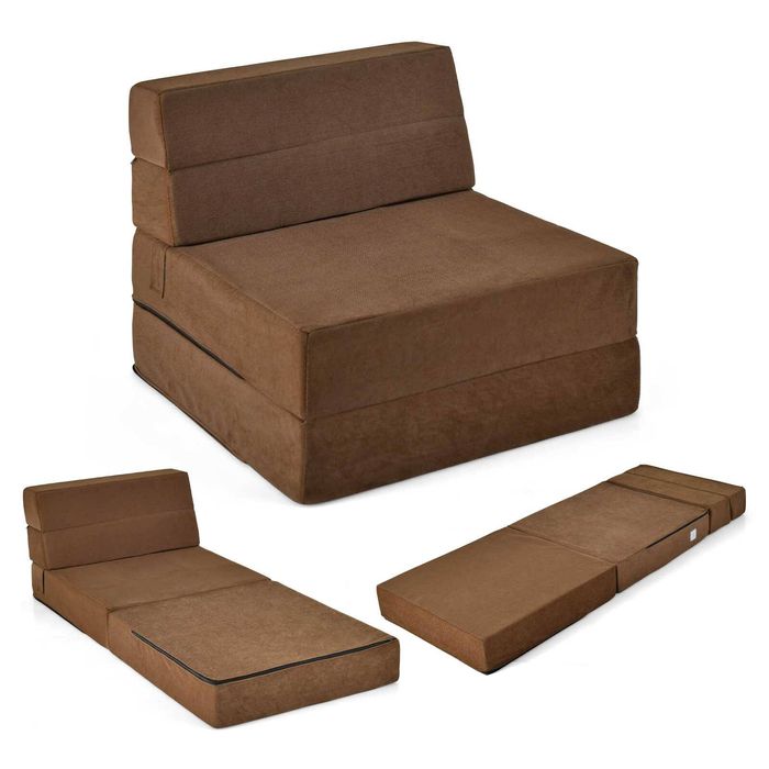 Costway 3-in-1 Sofa Bed Tri-Fold Floor Lounge Mattress Convertible Chaise Chair w/Washable Cover Coffee