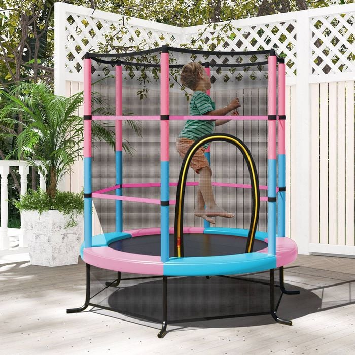 Costway 5.3FT Kids Trampoline Round Jumping Bouncer Enclosure Safty Net Multi