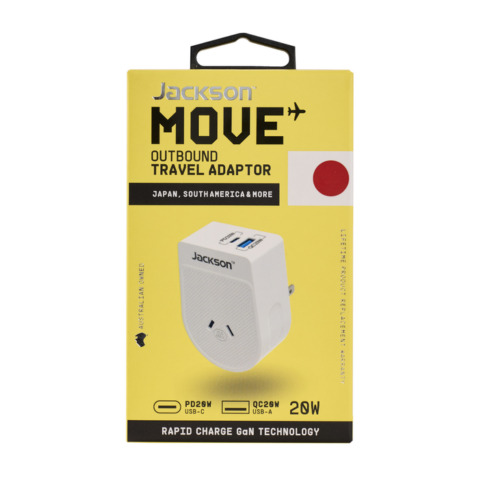 Jackson PD20W w USB 1A 1C Move Outbound Travel Adaptor Japan, South America And More 