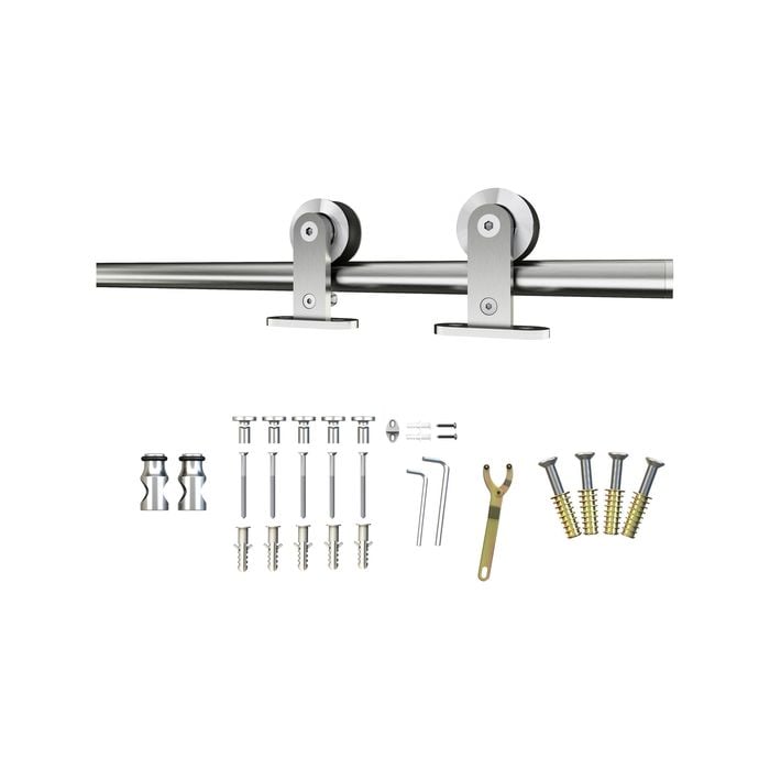 Rolltrak Stainless Steel Barn Door Round Top Mount Track Set