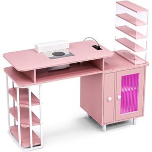 Advwin Manicure Table Dust with Dust Collector LED Light Charging Station Pink