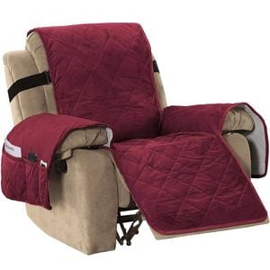 Smarcute 1 Seater Velvet Oversized Recliner Chair Cushion Cover With Non-slip Elastic Straps Burgundy