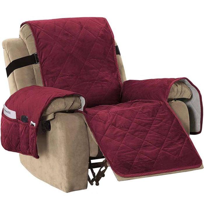 Smarcute 1 Seater Velvet Oversized Recliner Chair Cushion Cover With Non-slip Elastic Straps Burgundy