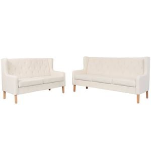 vidaXL Sofa Set 2 Piece Fabric Cream White Couch Lounge Living Room Furniture