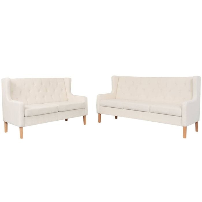 vidaXL Sofa Set 2 Piece Fabric Cream White Couch Lounge Living Room Furniture