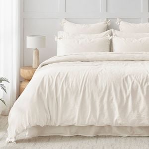 Dreamaker Bonnie Washed Cotton Quilt Cover Set with Bows White Single Bed