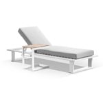 Arcadia Aluminium Sun Lounge In White With Balmoral Teak Slide Under Side Table