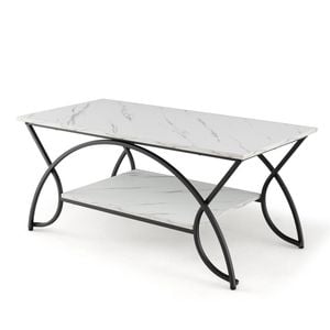 Costway 2-tier Faux Marble Coffee Table Living Room Lounge White