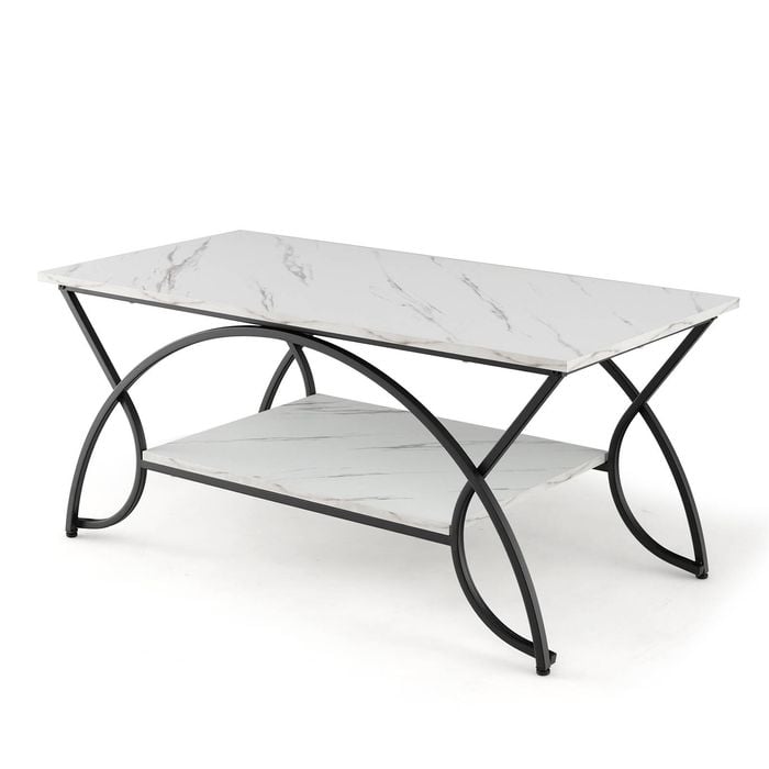 Costway 2-tier Faux Marble Coffee Table Living Room Lounge White