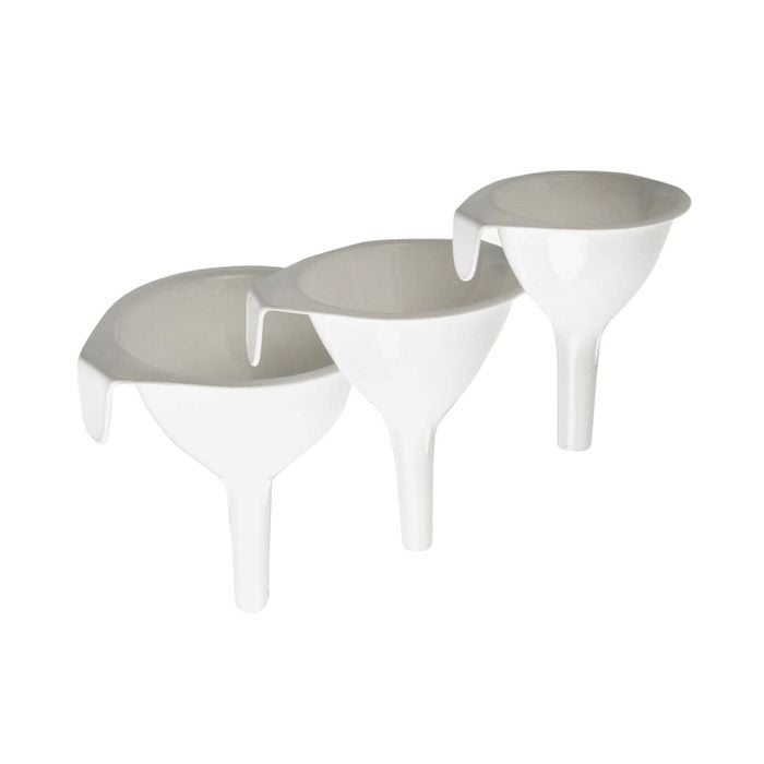 3pc Cuisena Kitchen Plastic Liquid Fluid Funnel Set - White