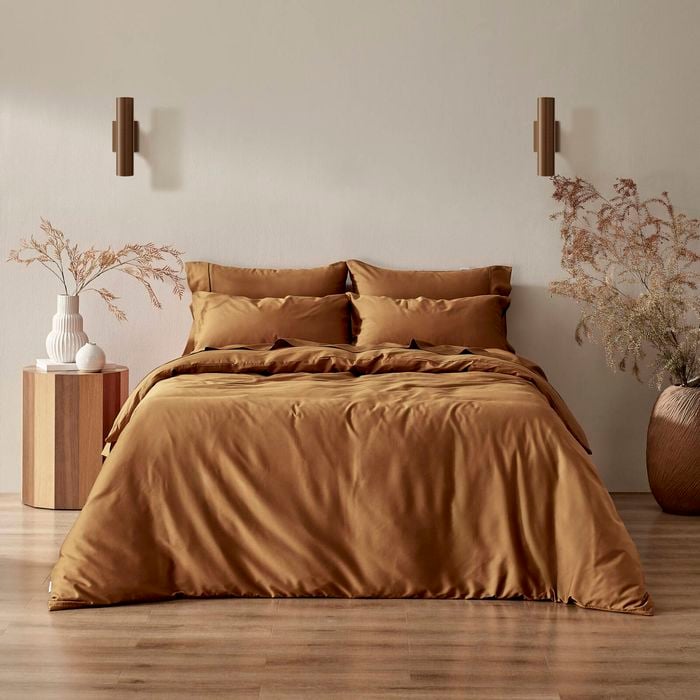 Serene 400tc Bamboo Cotton Sateen Quilt Cover Set Rust - King Single Bed