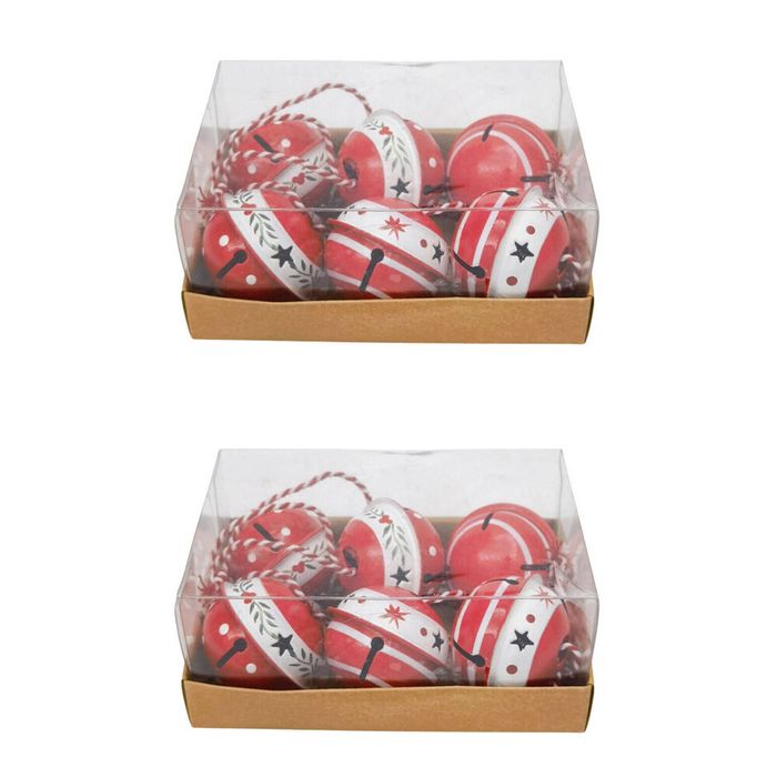 2x 6pc Urban Painted Decorative Bells Gift Box Set 15cm Red/Green