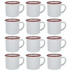 Argon Tableware 130ml Enamel Espresso Cups - Red - Set Of 12 Metal Drinking Mugs Teacup Coffee Mug Set Hot, Cold Drinks Cups