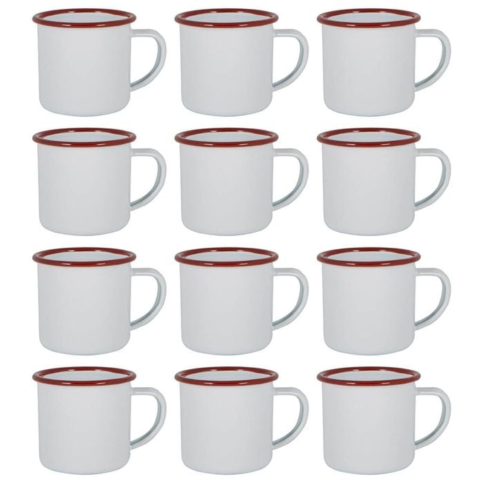 Argon Tableware 130ml Enamel Espresso Cups - Red - Set Of 12 Metal Drinking Mugs Teacup Coffee Mug Set Hot, Cold Drinks Cups