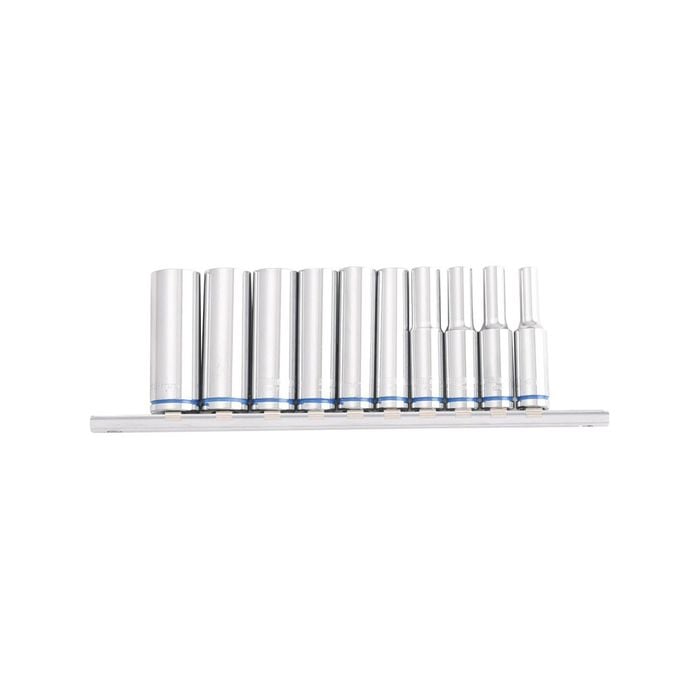Kincrome 10 Piece 1/4" Drive Metric Mirror Polish Deep Socket Rail