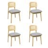 Levede 4Pcs Rattan Back Fabric Seat dining Chair - Natural