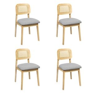 Levede 4Pcs Rattan Back Fabric Seat dining Chair - Natural