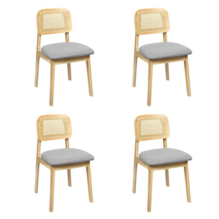 Levede 4Pcs Rattan Back Fabric Seat dining Chair - Natural