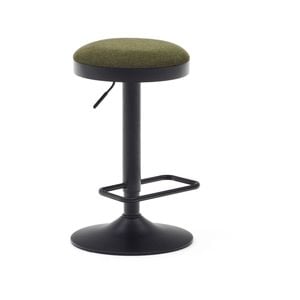 Zaib stool in dark green chenille and matt black steel height 58-80 cm